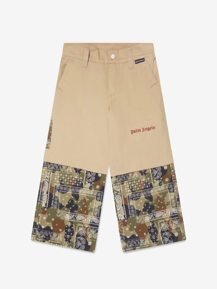 Palm Angels Boys' Beige Camouflage Logo Cargo Pants