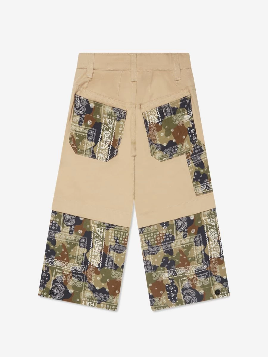 Palm Angels Boys' Beige Camouflage Logo Cargo Pants