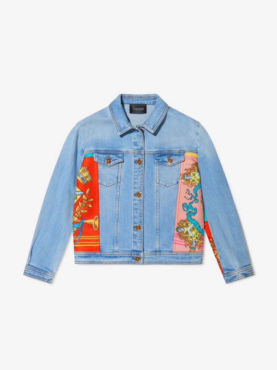 Versace Girls Royalty Print Denim Jacket - Cotton Designer Denim Jacket for Girls