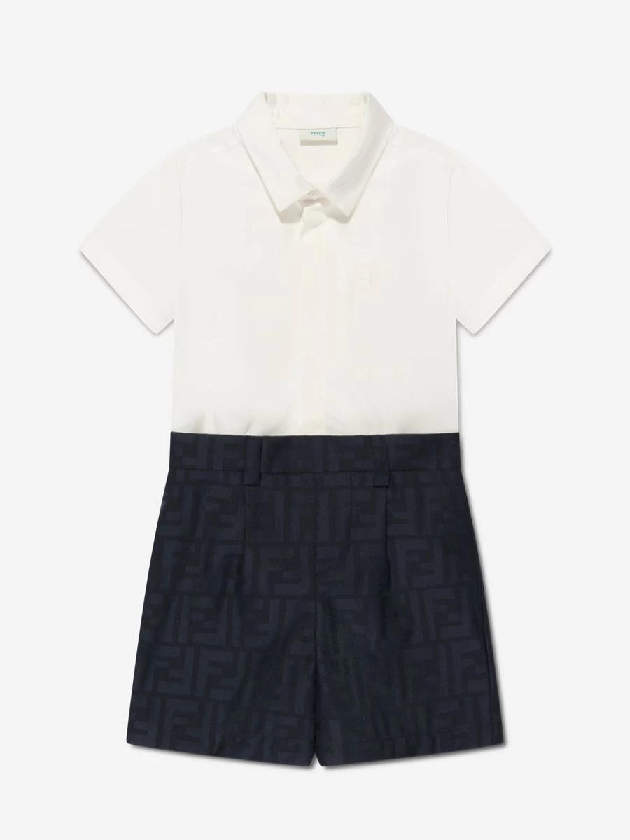 Fendi Kids Baby Boys Navy Logo Romper - FF Monogram Jumpsuit for Infants
