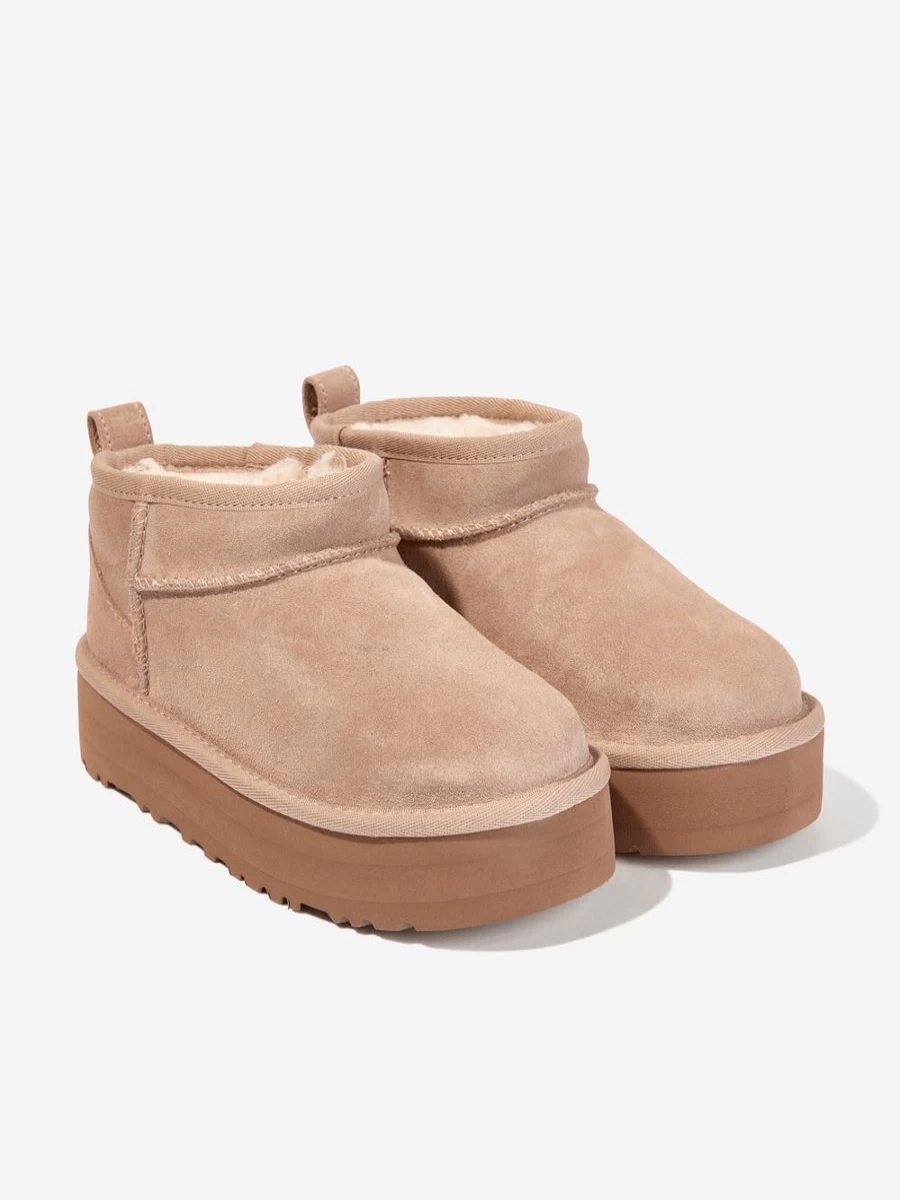 UGG Girls' Beige Classic Ultra Mini Platform Boots for Kids