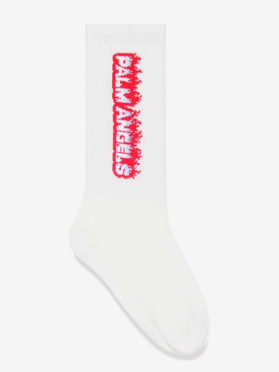 Palm Angels Boys White Flames High Socks for Athletic Style