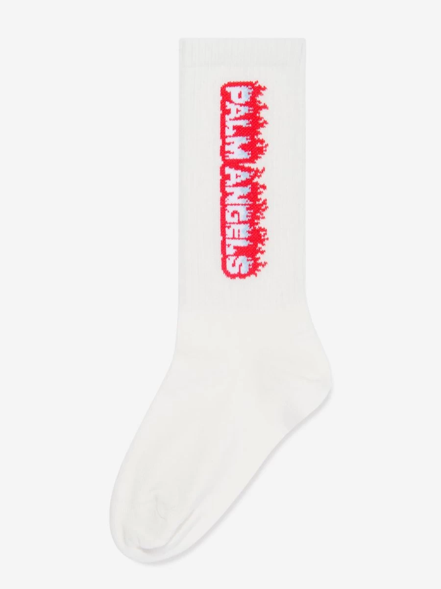 Palm Angels Boys White Flames High Socks for Athletic Style