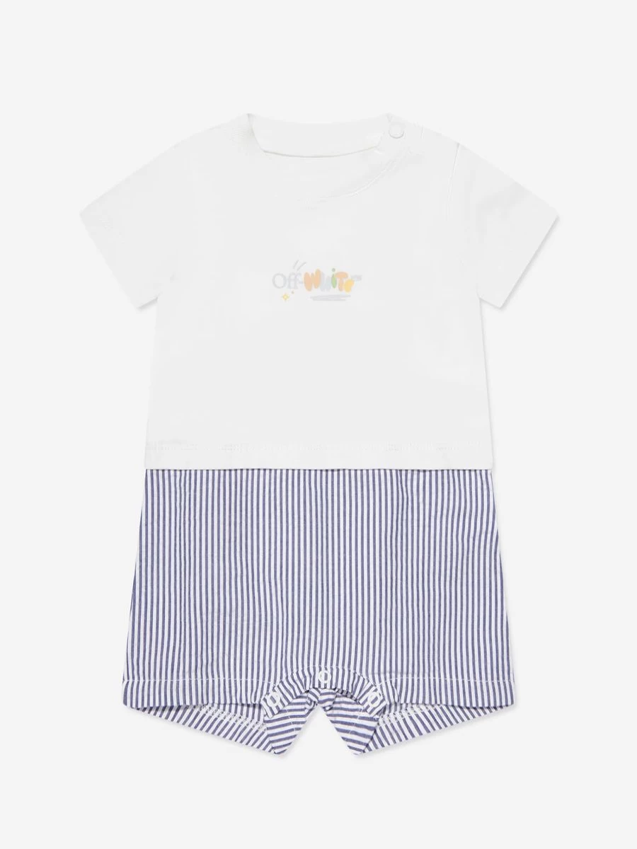 Off-White Baby Boys Playful White Romper - Trendy & Comfortable Mix Outfit