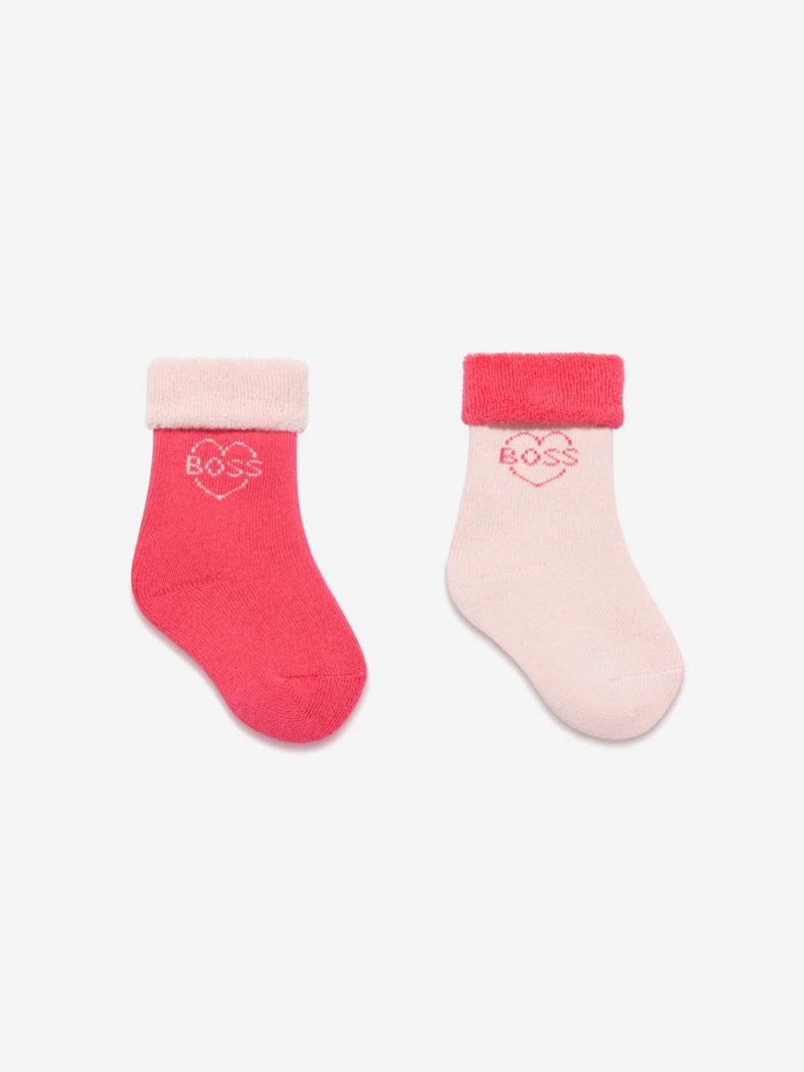 BOSS Baby Girls 2-Pack Pink Socks Set - Soft Cotton Ankle Socks for Infants & Toddlers