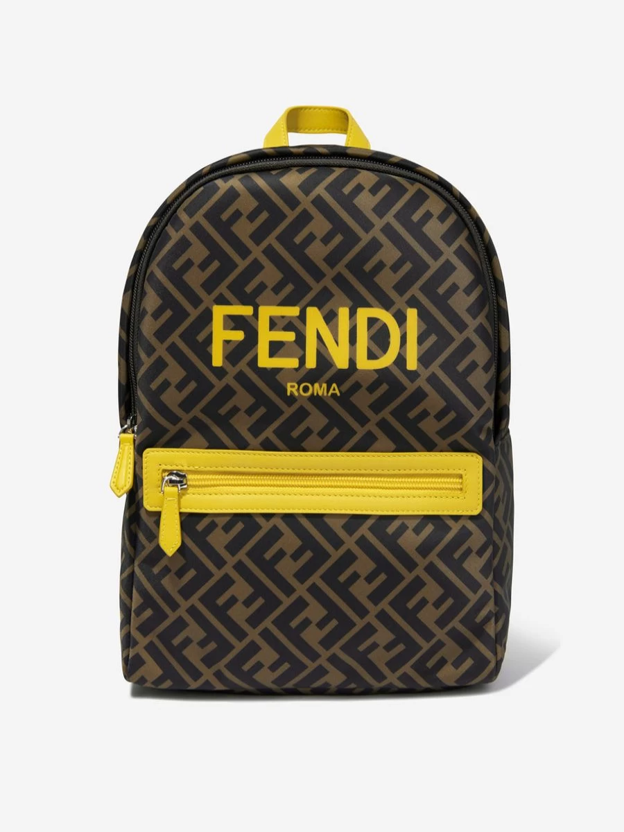 Fendi Kids Boys FF Logo Backpack - Brown Designer Backpack for Boys