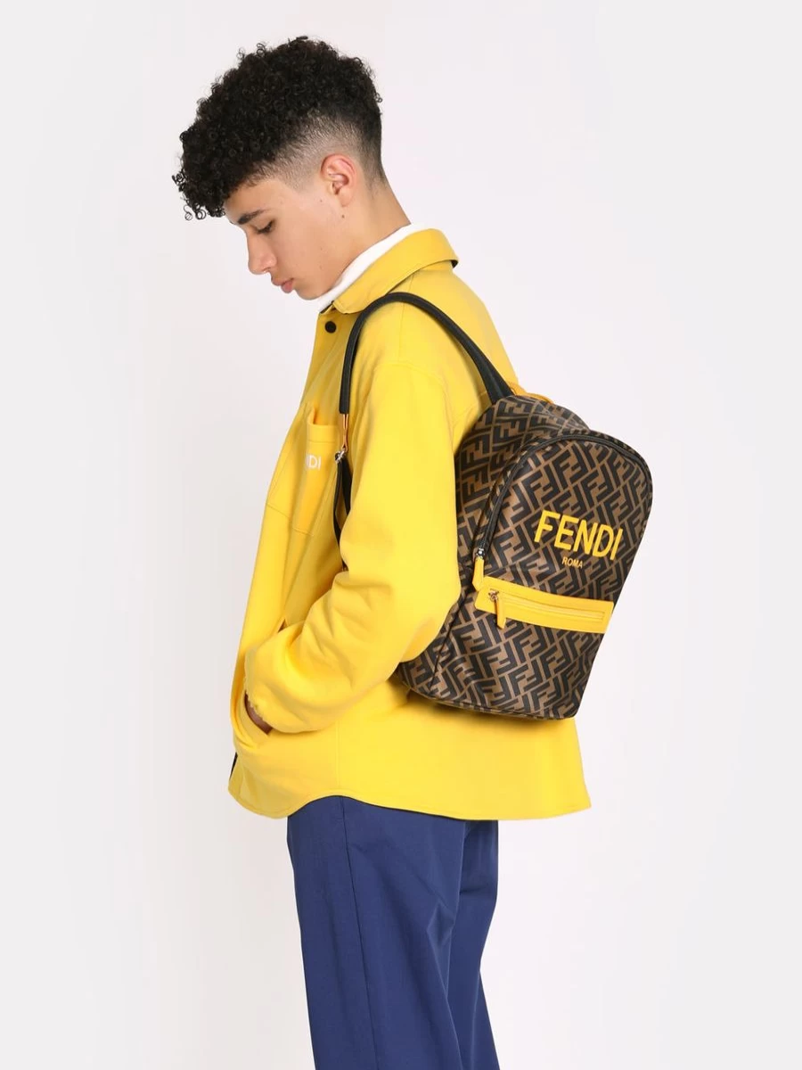 Fendi Kids Boys FF Logo Backpack - Brown Designer Backpack for Boys