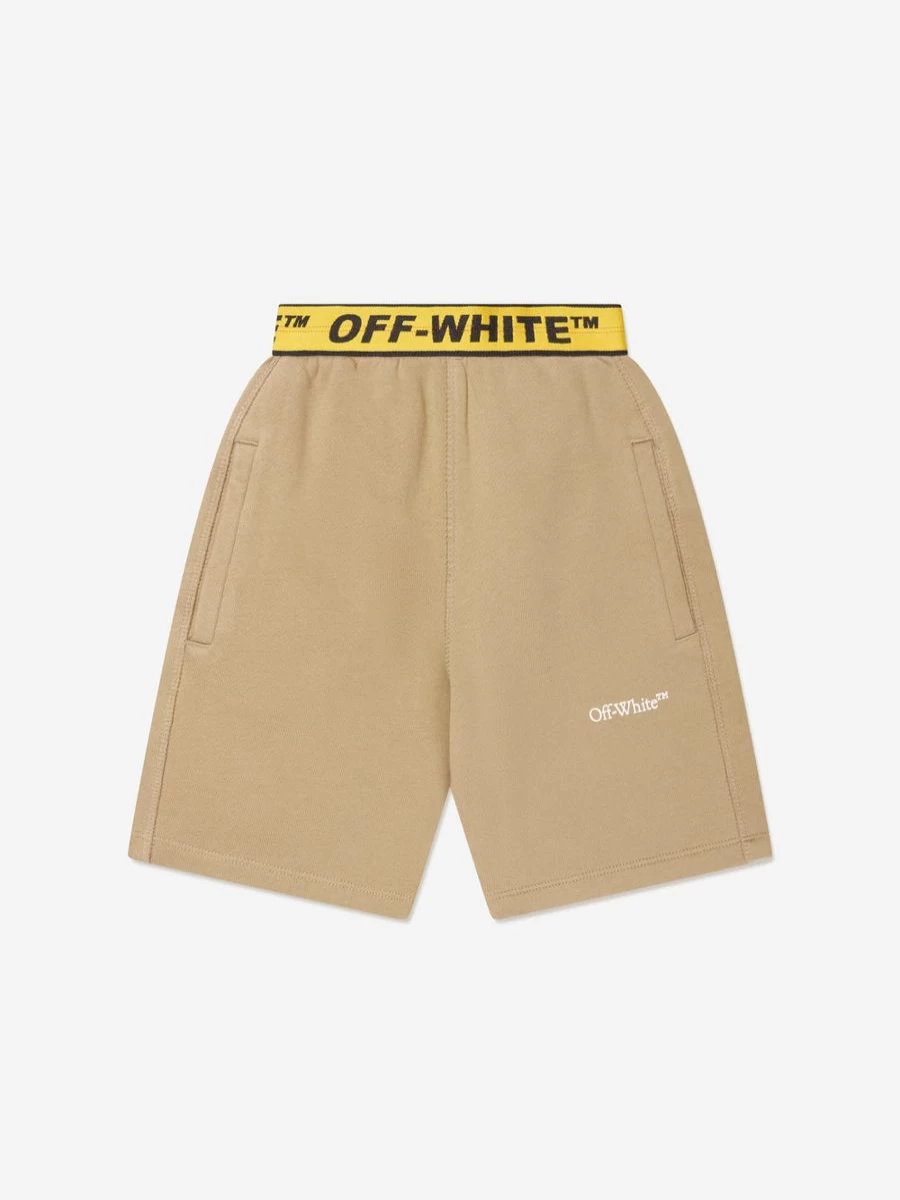 Off-White Teen Beige Industrial Logo Band Sweat Shorts for Boys