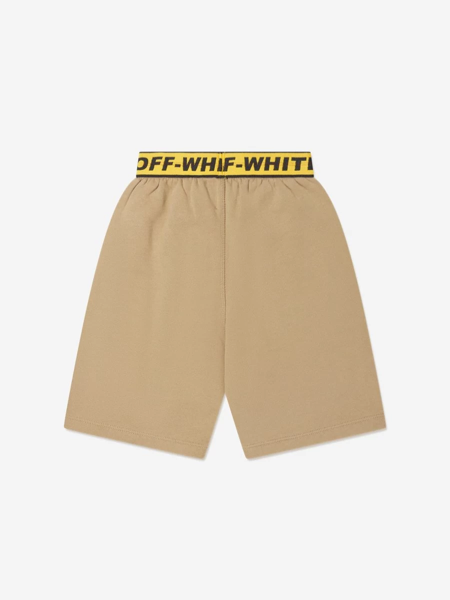 Off-White Teen Beige Industrial Logo Band Sweat Shorts for Boys