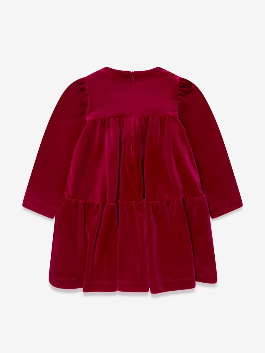 Monnalisa Baby Girls Red Velour Bow Dress - Elegant & Comfortable Toddler Outfit