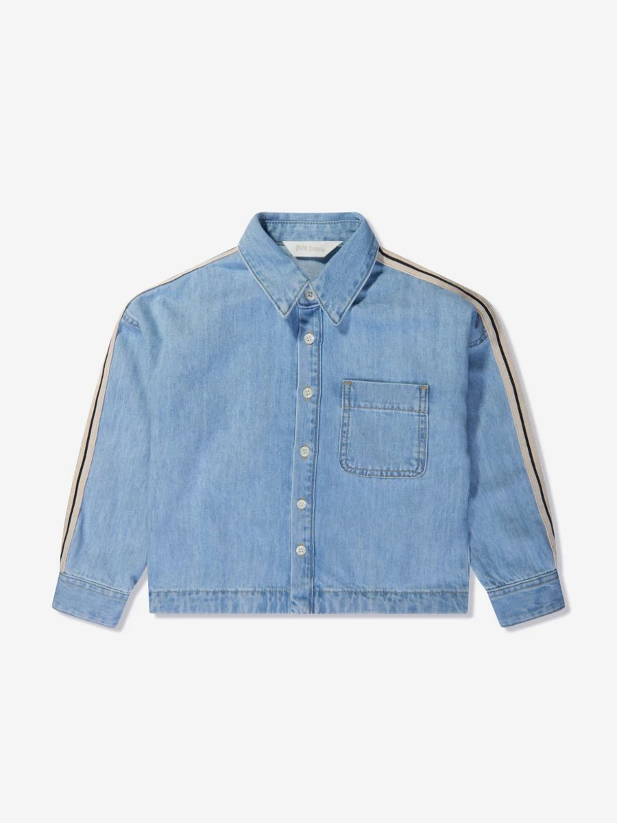 Palm Angels Boys Blue Oversized Chambray Track Shirt Casual Streetwear