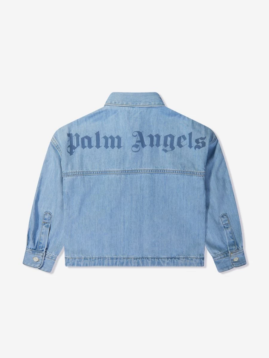 Palm Angels Boys Blue Oversized Chambray Track Shirt Casual Streetwear
