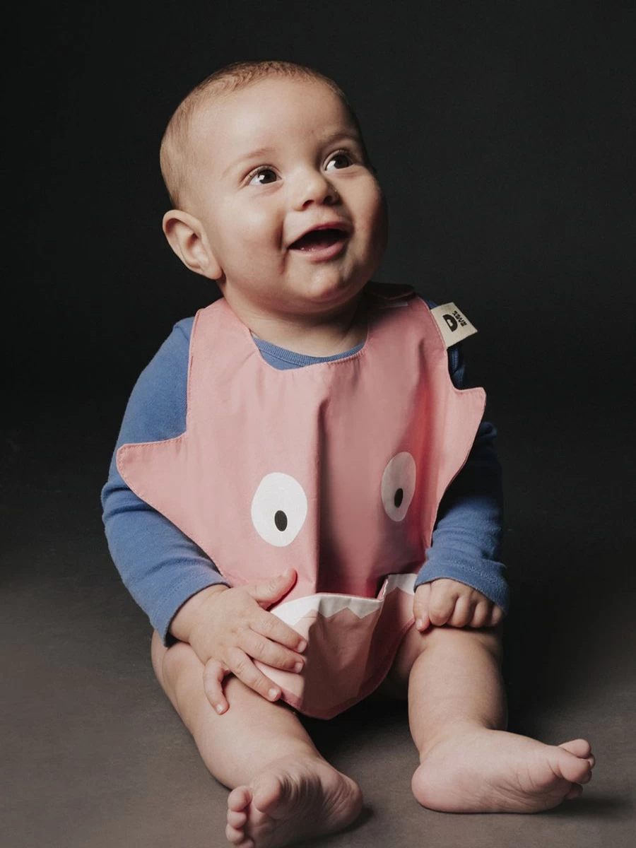 Baby Bites Waterproof Shark Bib for Baby Girls - Pink Feeding Bib
