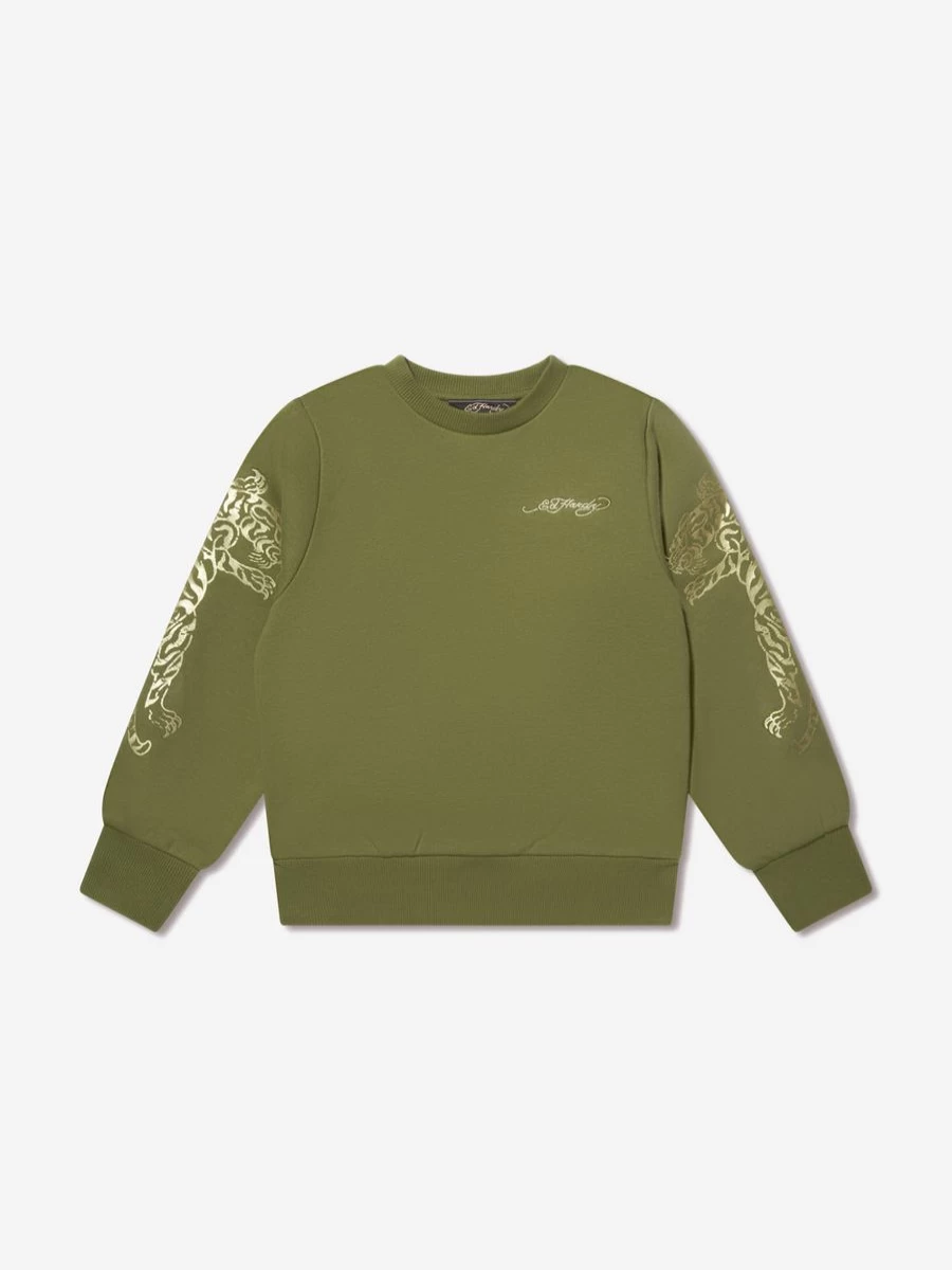 ED Hardy Teen Boys Green Tiger Print Sweatshirt - Cool Animal Graphic Hoodie