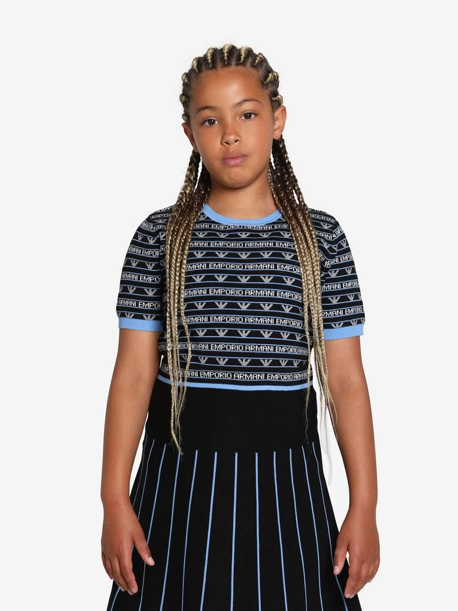 Emporio Armani Girls Navy Short Sleeve Logo Jumper