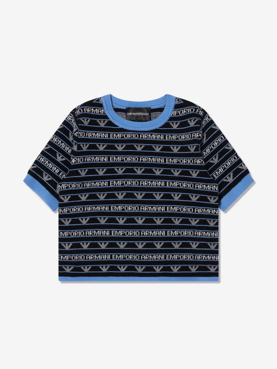 Emporio Armani Girls Navy Short Sleeve Logo Jumper