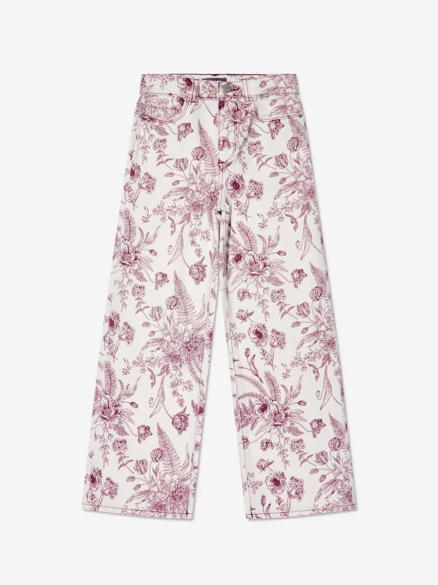 DL1961 Girls Lily High-Rise Wide Leg Jeans in White - Comfort Stretch Denim for Teens