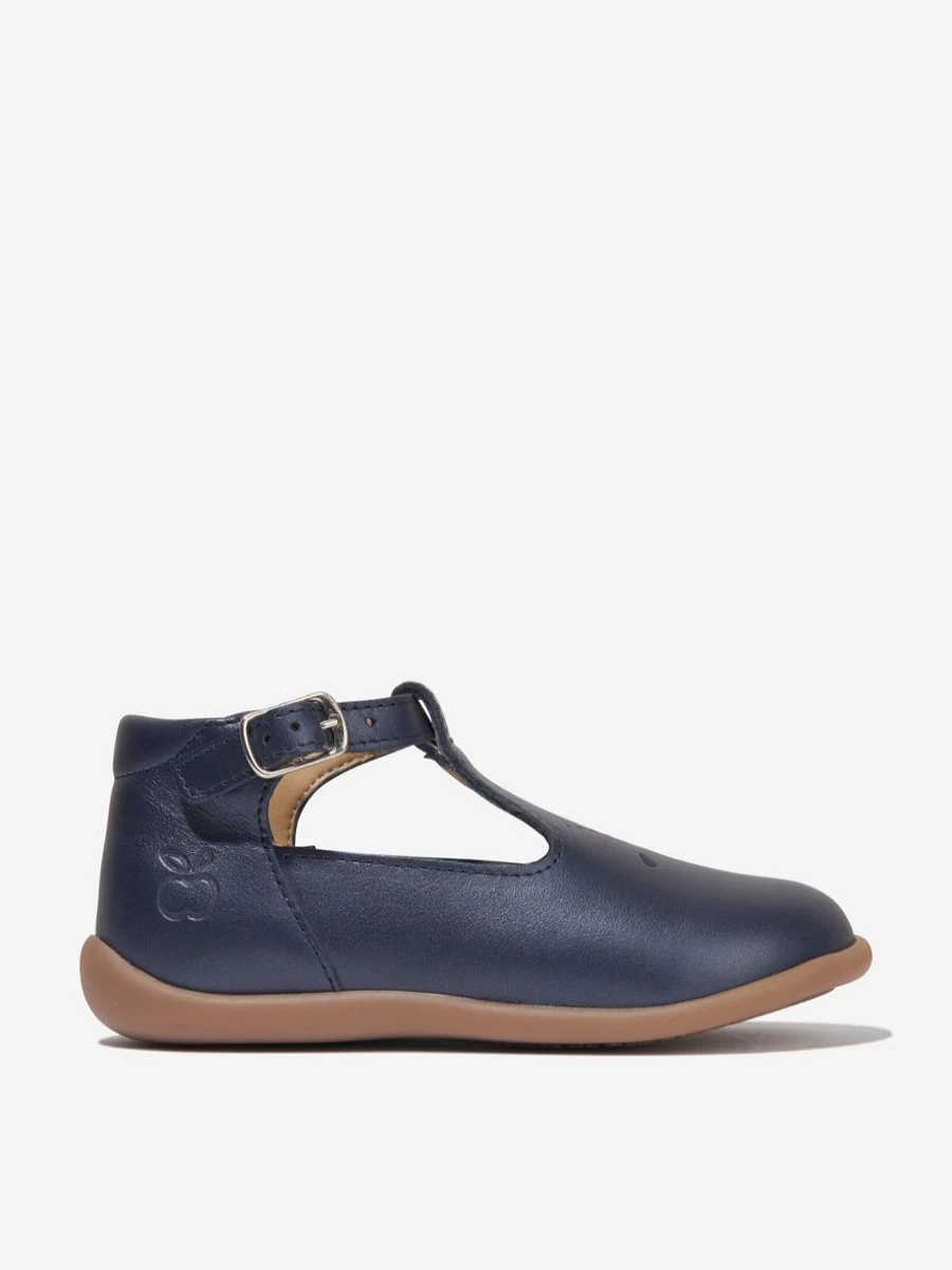 Pom D'Api Baby Boys Navy Leather Salome Booties - Soft Sole Stand-Up Design