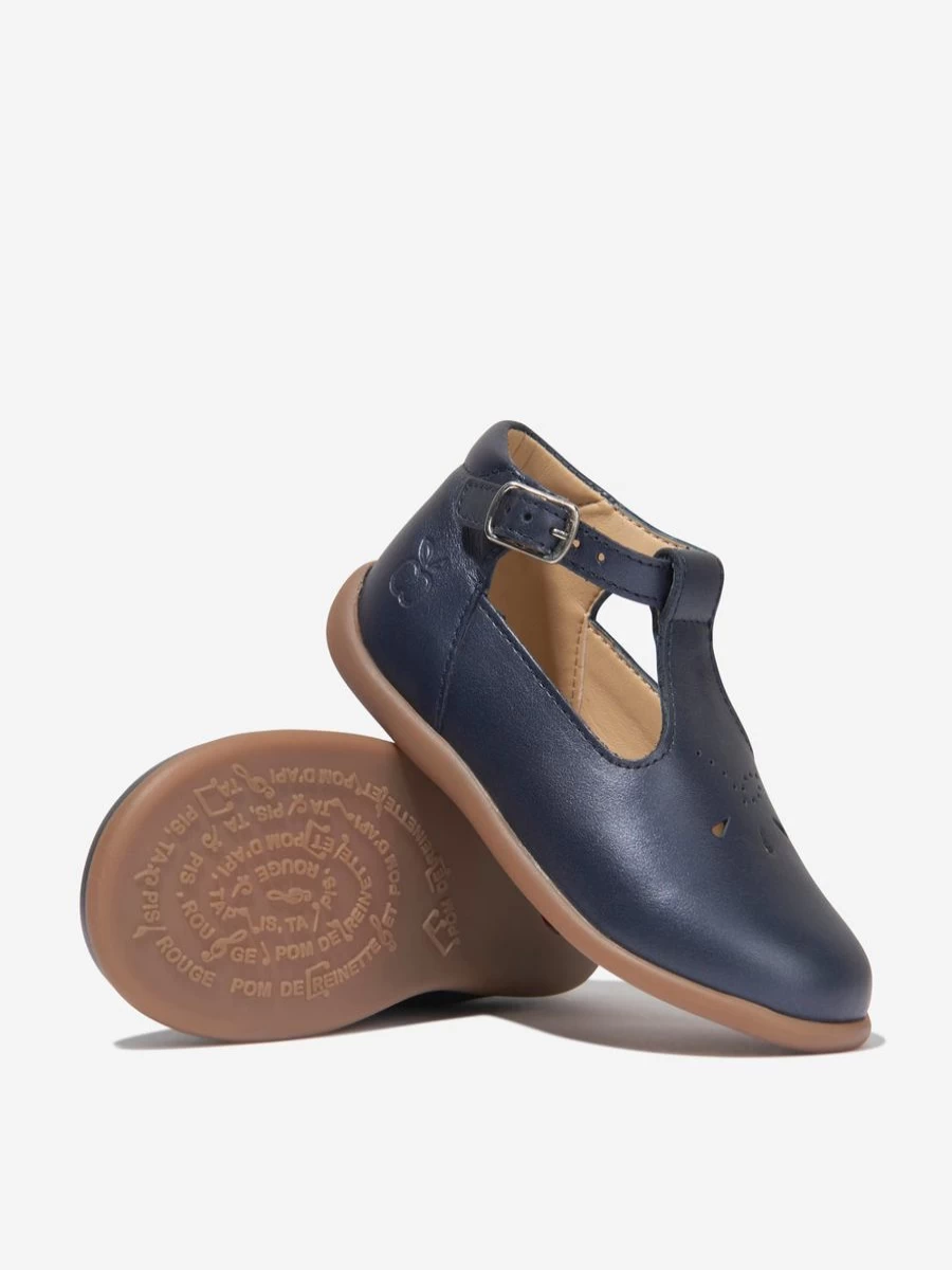 Pom D'Api Baby Boys Navy Leather Salome Booties - Soft Sole Stand-Up Design