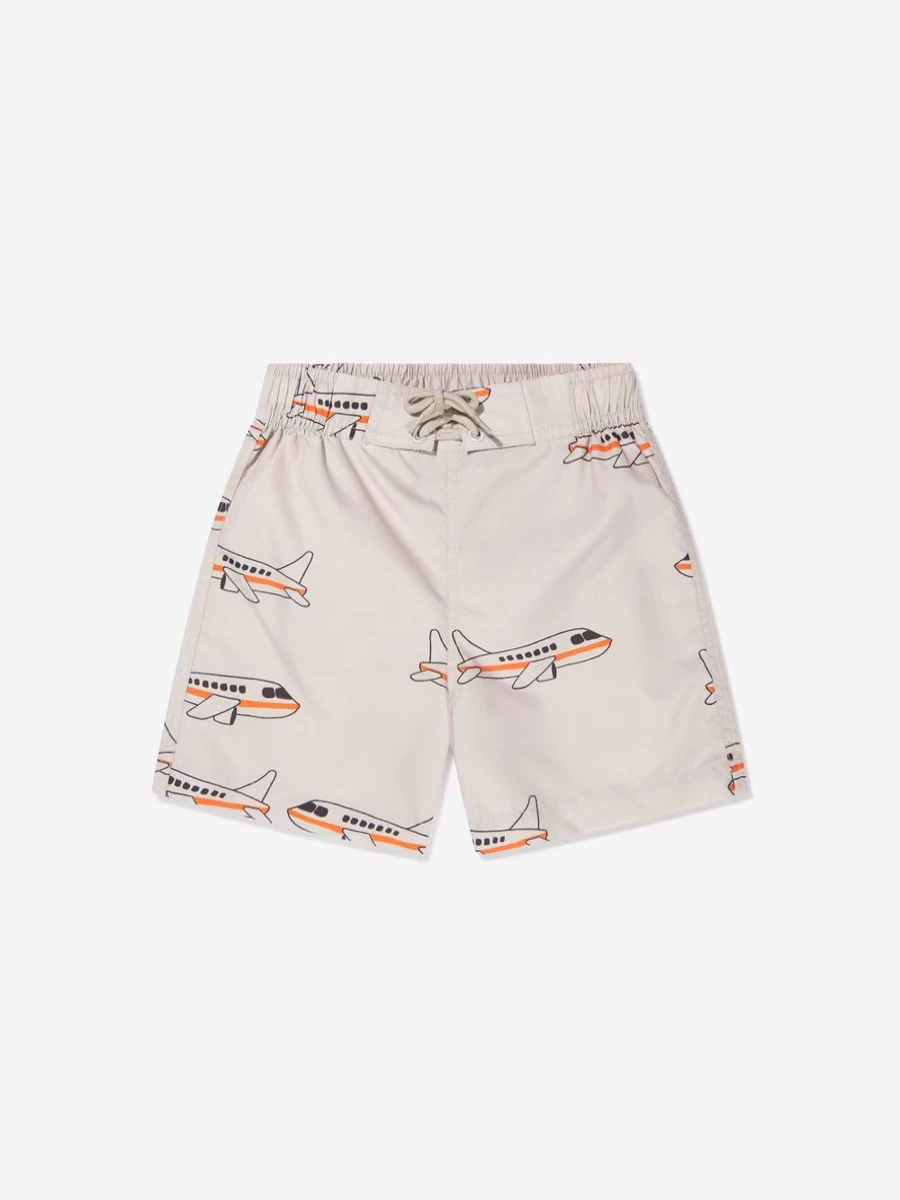 Mini Rodini Boys' Airplane Print Grey Swim Shorts for Kids