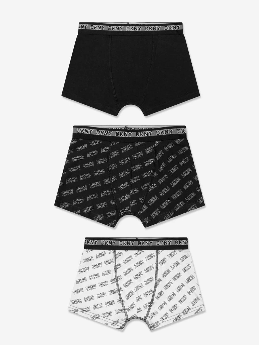 DKNY Boys' 3-Pack Black Boxer Shorts Set - Comfortable Cotton Underwear for Kids