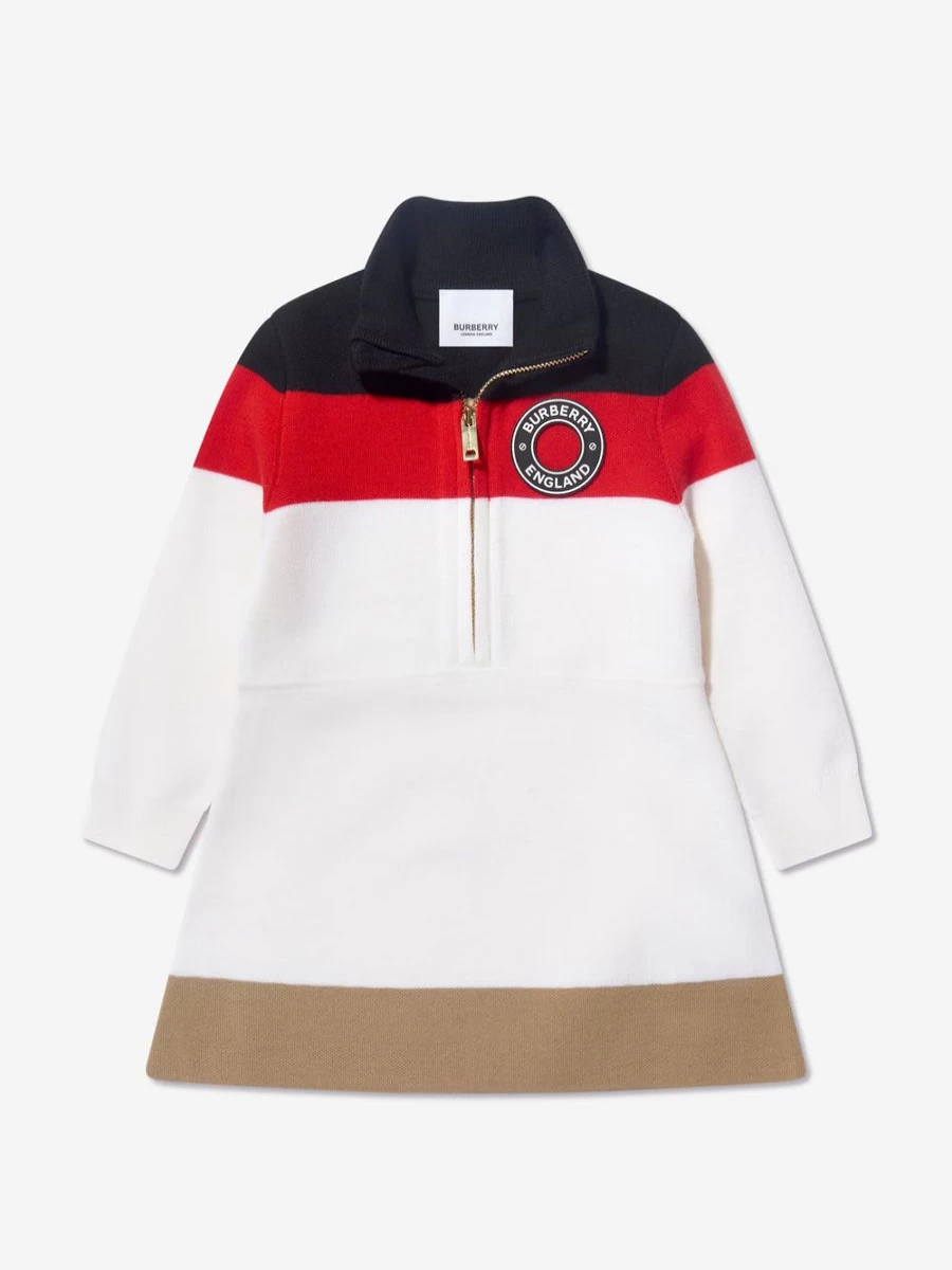 Burberry Kids Baby Girls Ivory Baile Icon Long Sleeve Dress - Childsplay Clothing