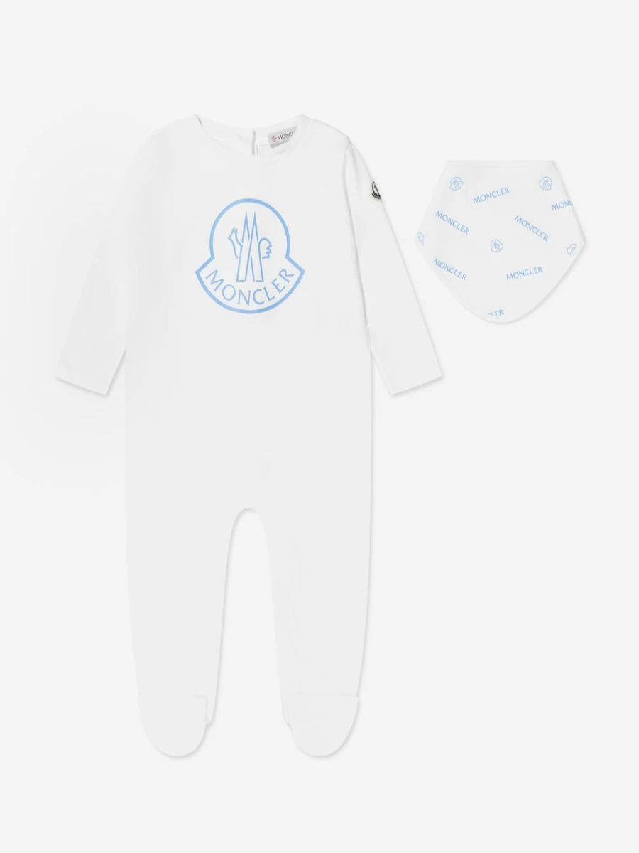 Moncler Enfant Baby Boys Grey Logo Babygrow and Bib Gift Set