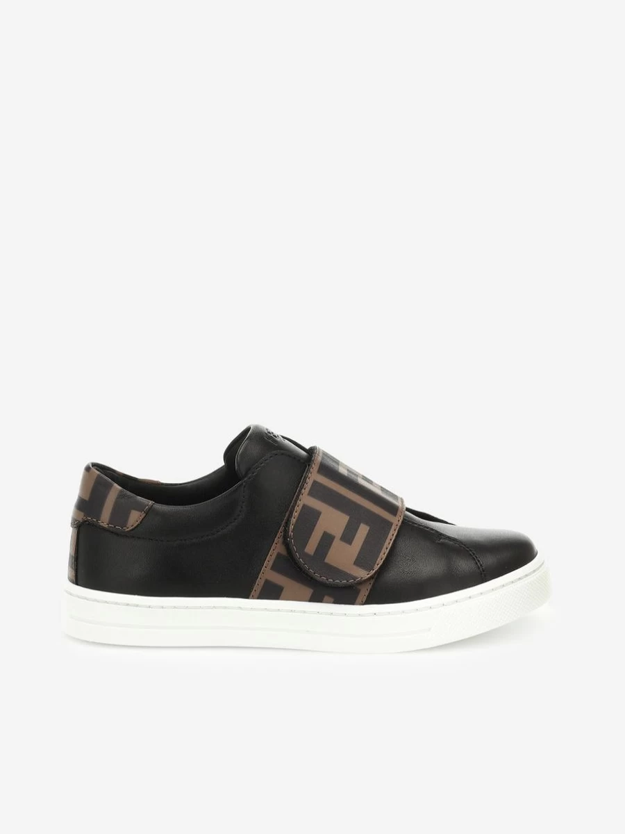 Fendi Kids Boys White & Brown Leather FF Logo Sneakers | EU Sizing | Childsplay Clothing