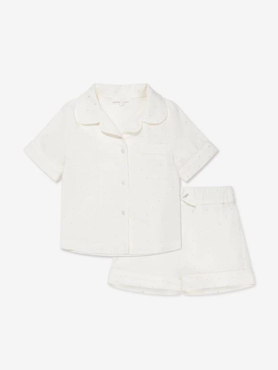 Chloé Girls Organic Cotton Short Pyjama Set - Ivory Summer Pajamas for Toddlers & Kids | Eco-Friendly Sleepwear