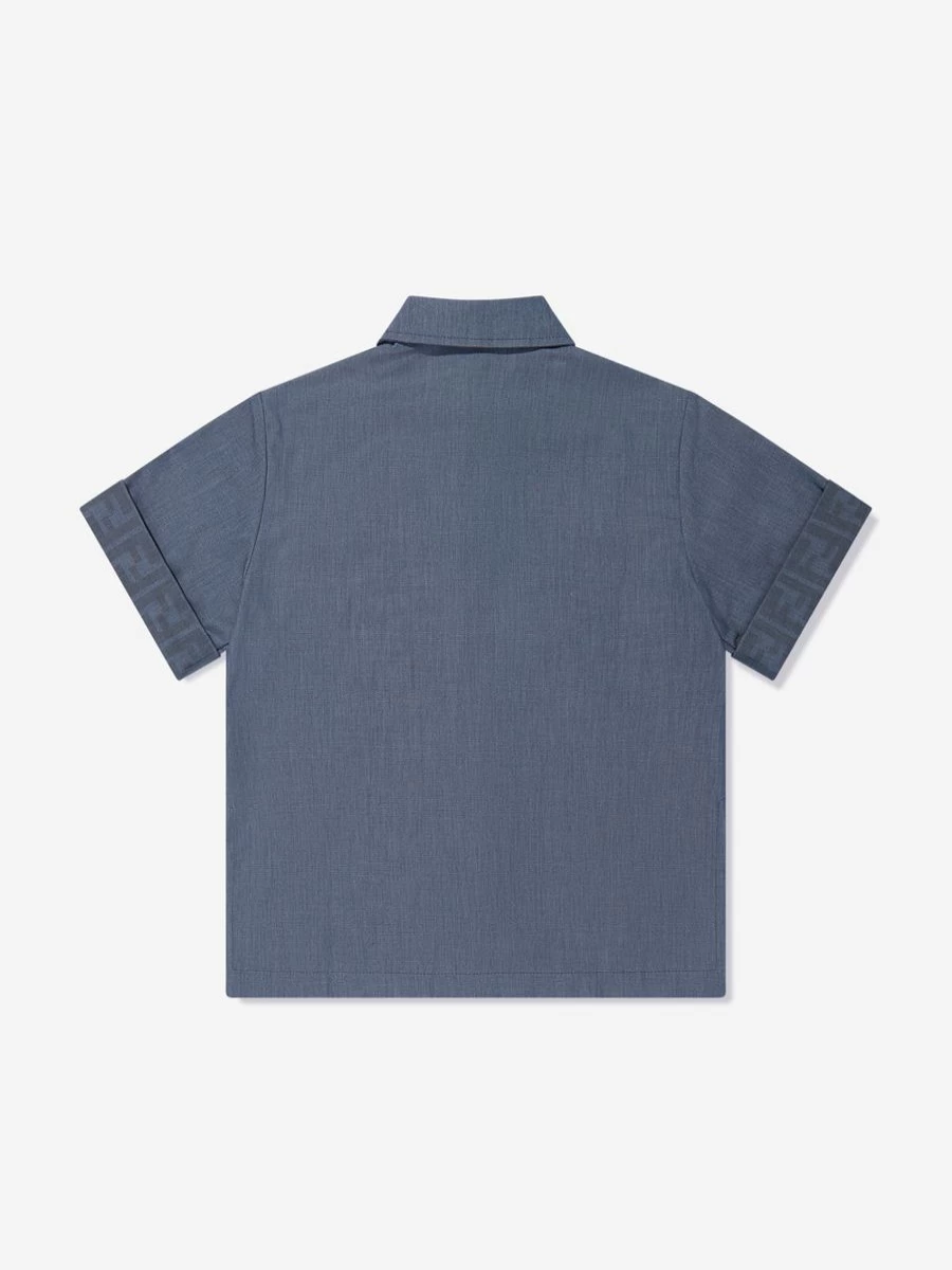 Fendi Kids Boys Blue Chambray Shirt with Pocket