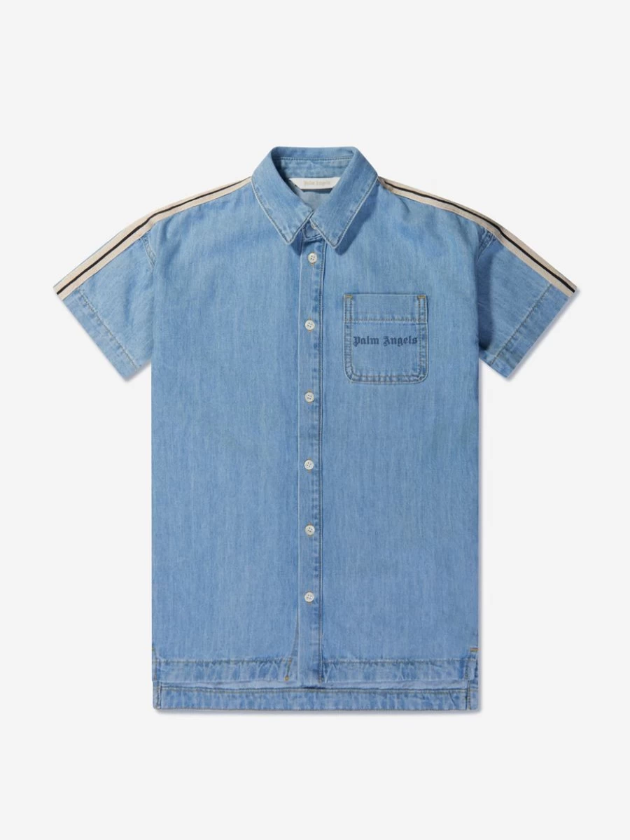 Palm Angels Teen Blue Chambray Shirt Dress for Girls - Casual Track Style