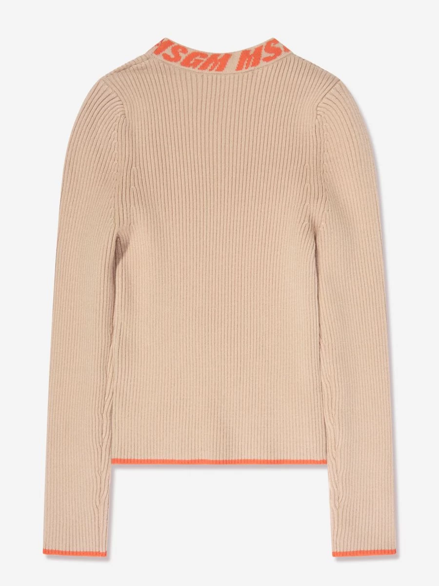 MSGM Girls Beige Ribbed Knit Turtleneck Sweater