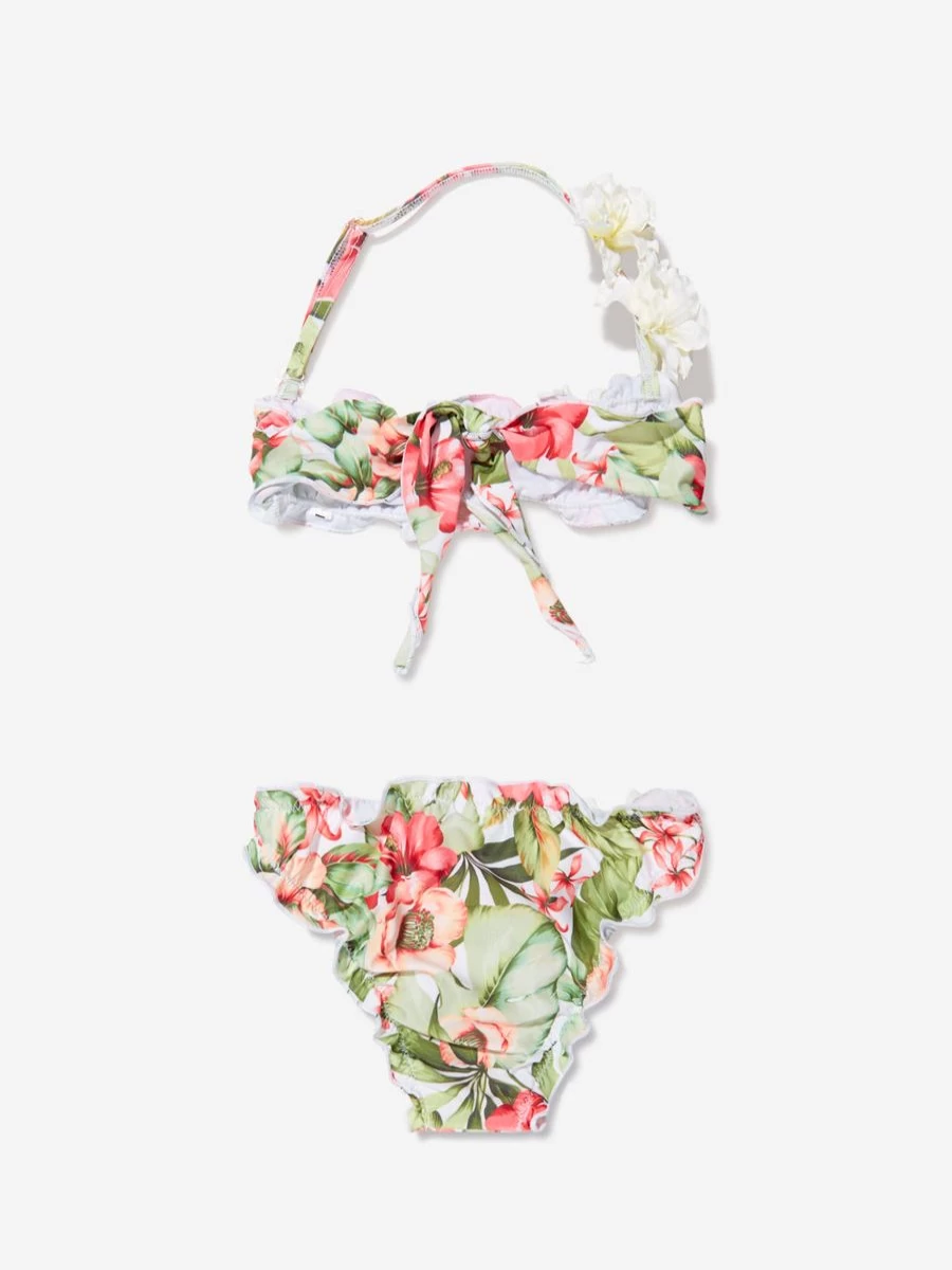 "Selini Action Teen Girls Floral Ruffle Bikini Swimsuit in White"
