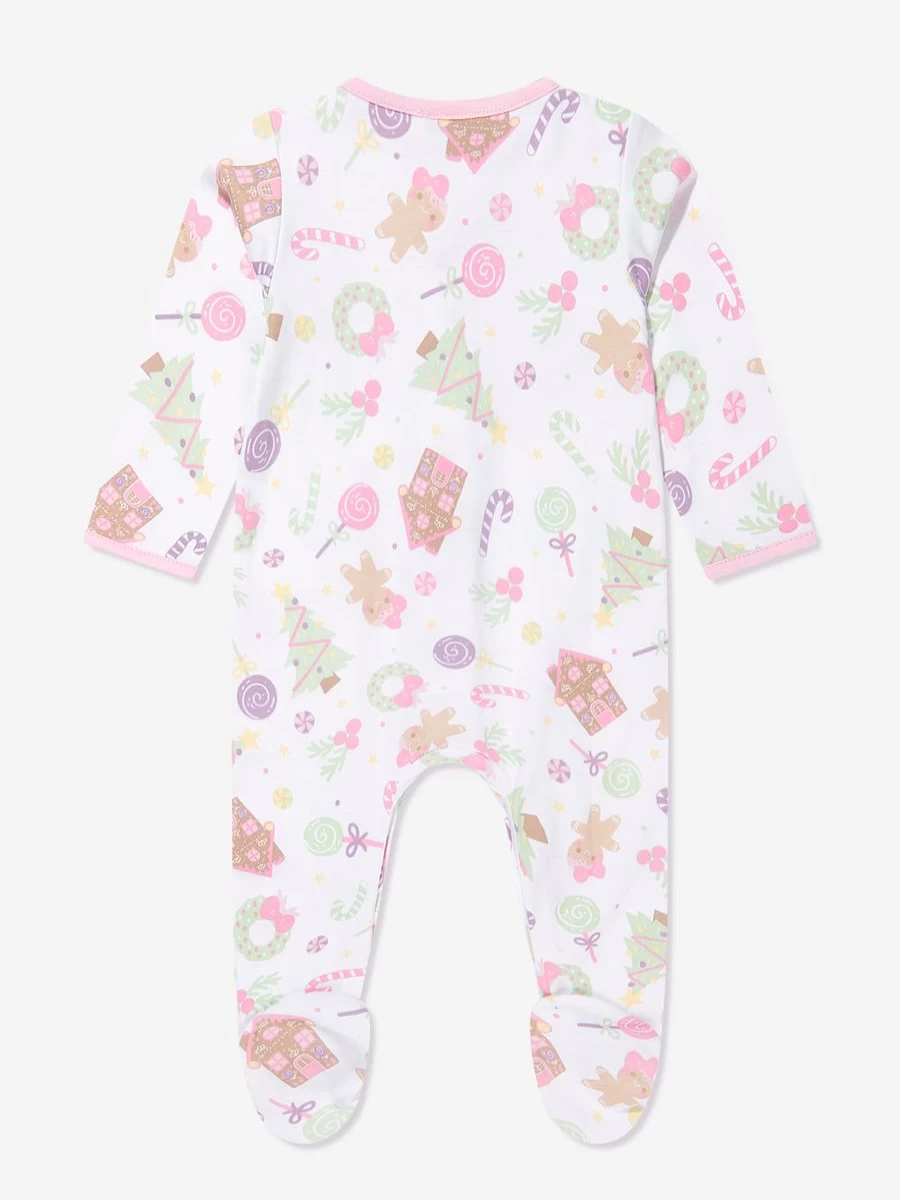 Magnolia Baby Pink Gingerbread Print Babygrow for Girls - Sweet Holiday Outfit