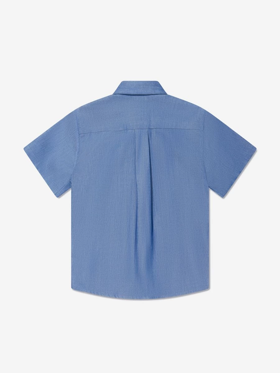 Versace Teen Boys Blue Chambray Short Sleeve Shirt