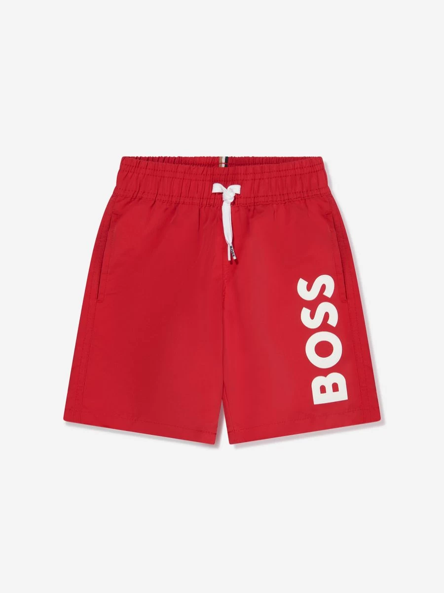 BOSS Teen Boys' Red Logo Swim Shorts for Active Water Sports