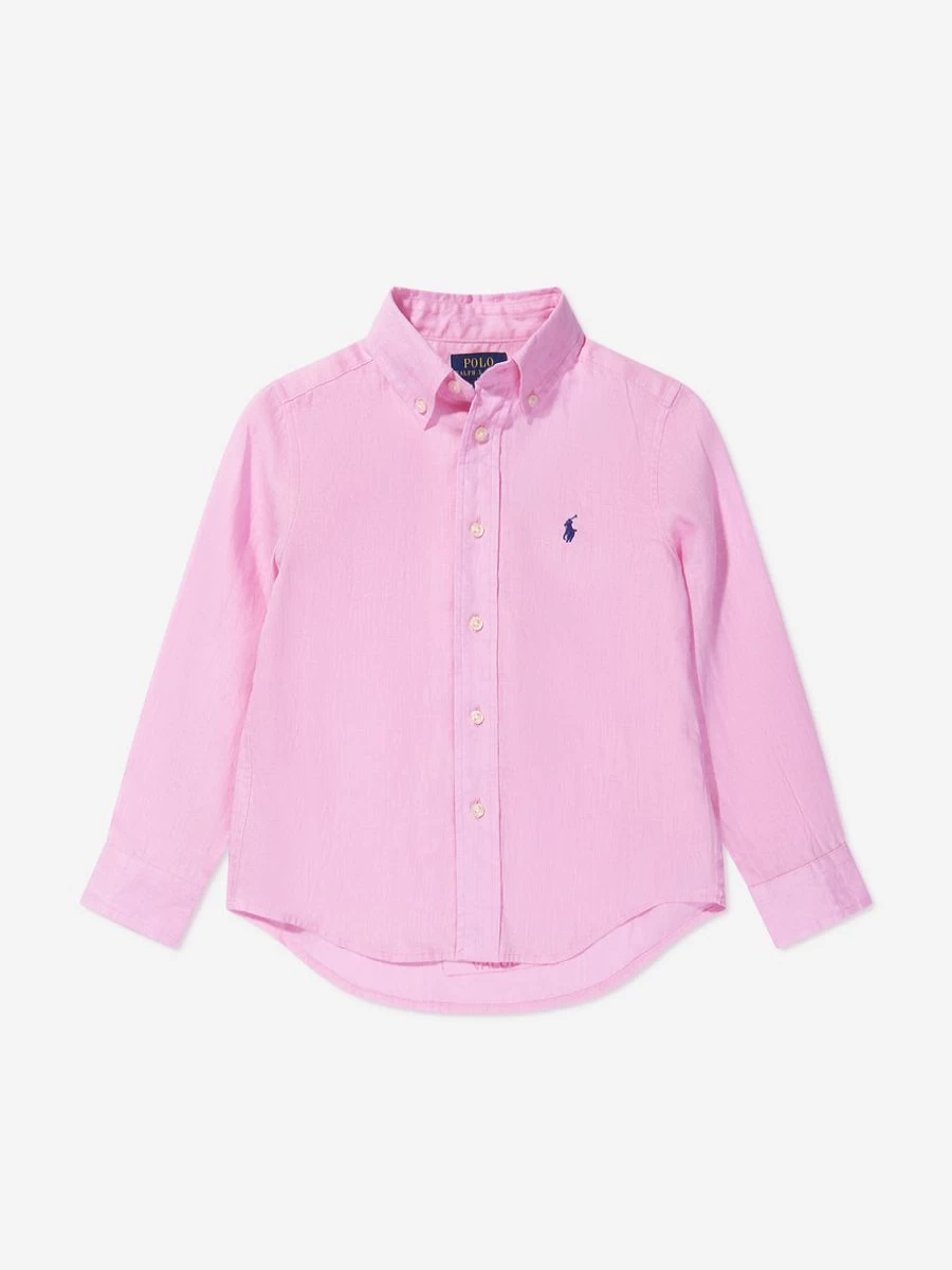 Ralph Lauren Kids Teen Boys Pink Linen Shirt with Logo