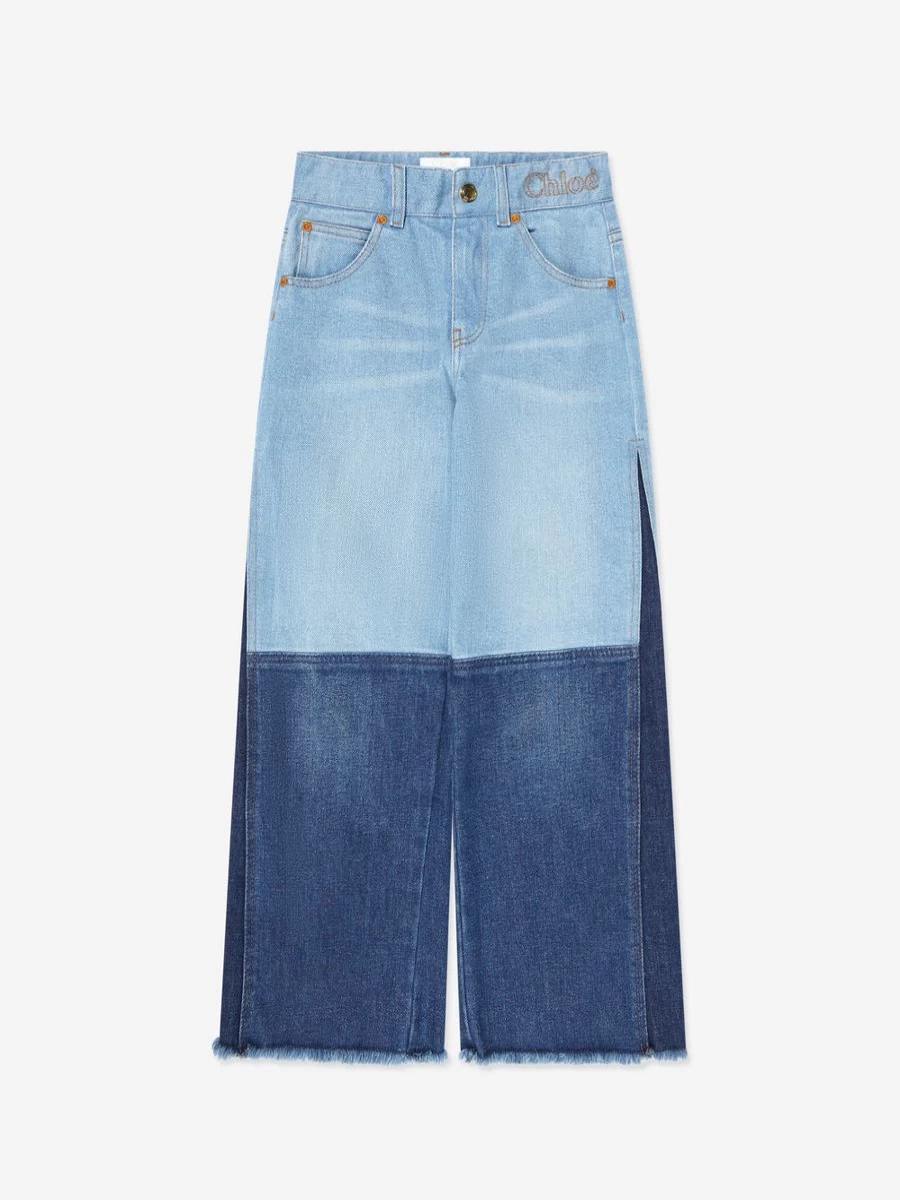 Chloé Girls' Blue Contrast Denim Trousers for Stylish Comfort