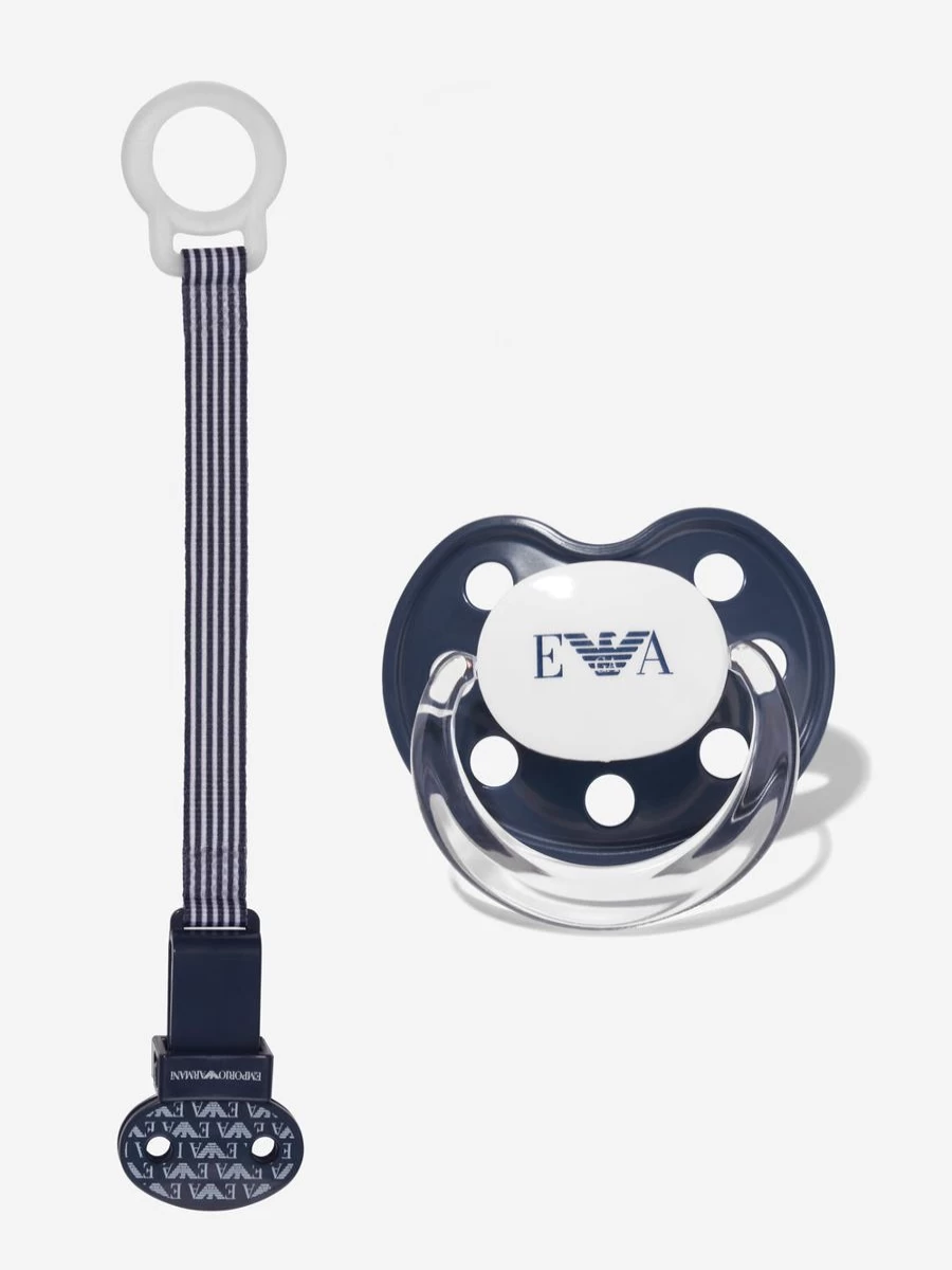 Emporio Armani Baby Navy Pacifier and Dummy Set for Newborns and Infants