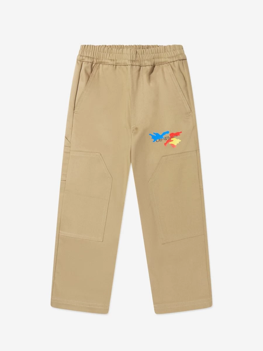 Off-White Teen Beige Camo Carpenter Pants with Logo for Boys