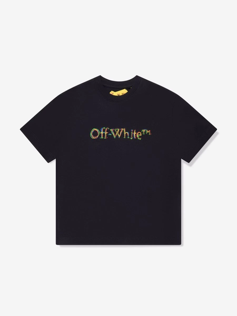Off-White Boys Black Sketch Logo Graphic T-Shirt for Kids
