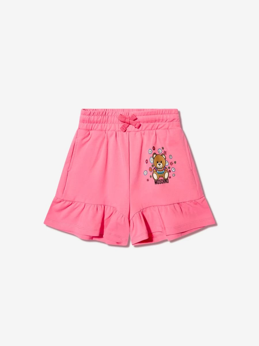 Moschino Kids Pink Teddy Bear Floral Shorts for Teen Girls
