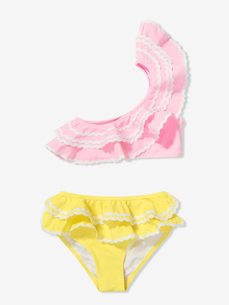 "Nessi Byrd Teen Girls One Shoulder Ruffle Bikini - Multicolor Farah Swimwear for Teens"