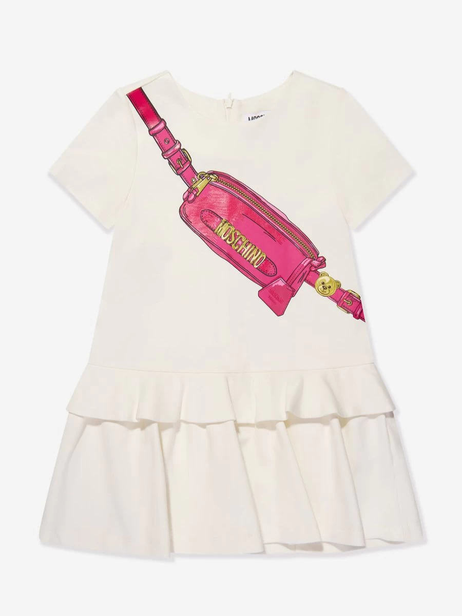 Moschino Kids Teen Girls Ivory Jersey Dress with Bag Print