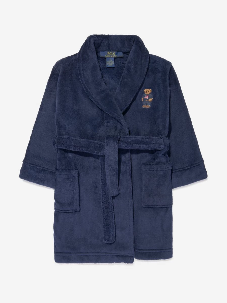 Ralph Lauren Kids Boys Navy Bear Patch Robe - Cozy Plush Bathrobe for Boys