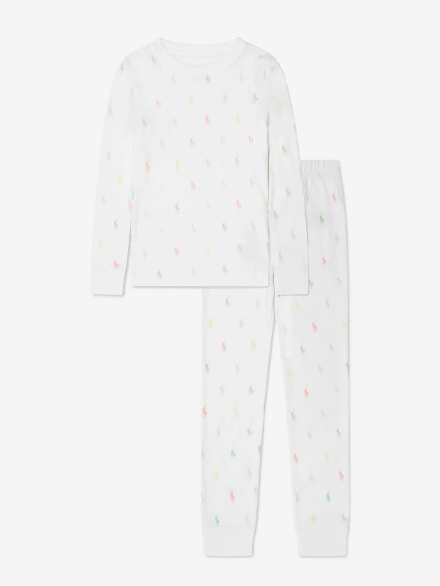 Ralph Lauren Kids Girls' White Logo Print Pyjama Set - Comfortable Sleepwear Pajamas