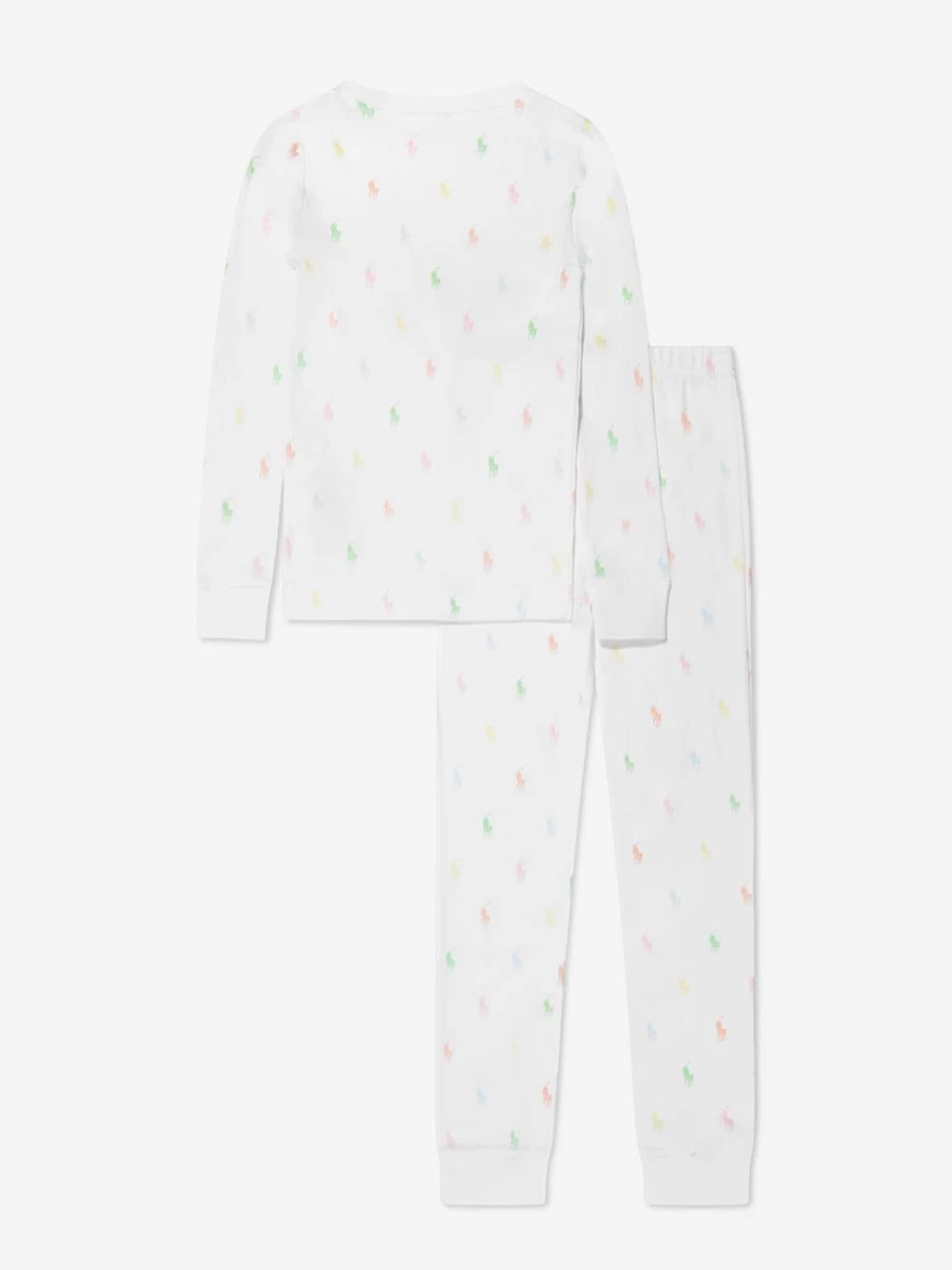 Ralph Lauren Kids Girls' White Logo Print Pyjama Set - Comfortable Sleepwear Pajamas