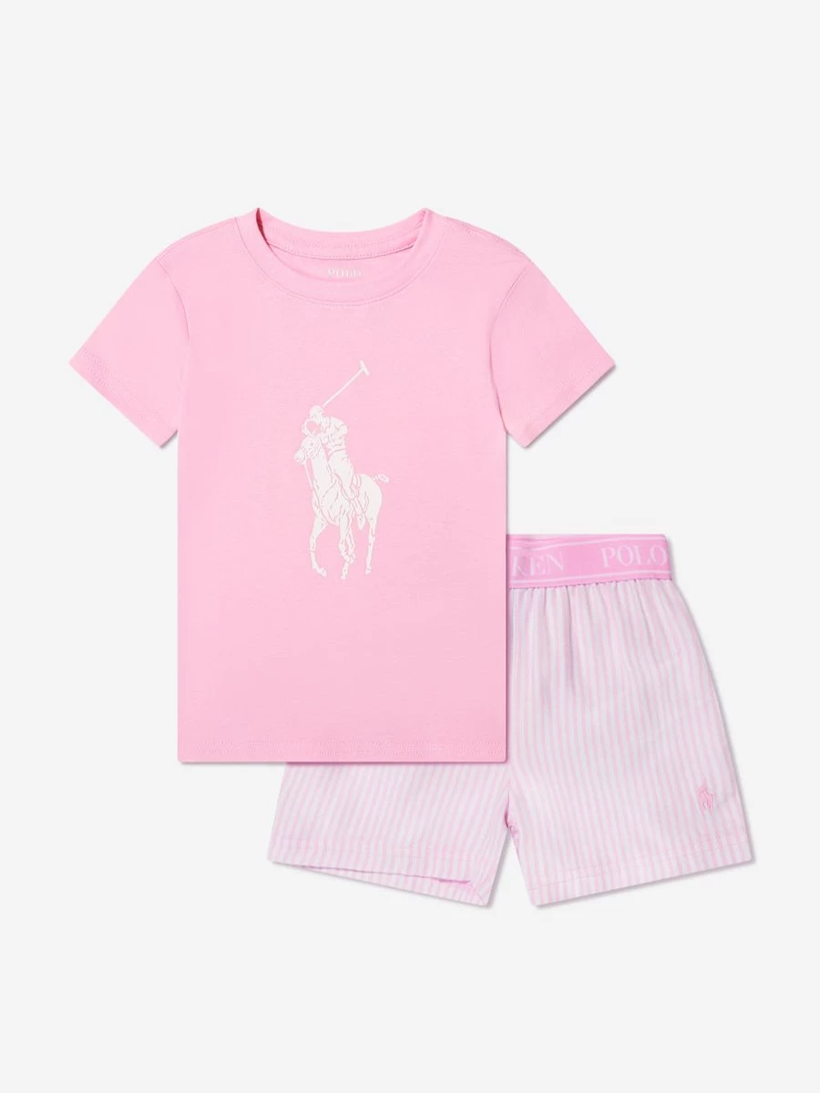 Ralph Lauren Kids Girls Pink Cotton T-Shirt and Shorts Pyjama Set - Comfortable Sleepwear for Girls