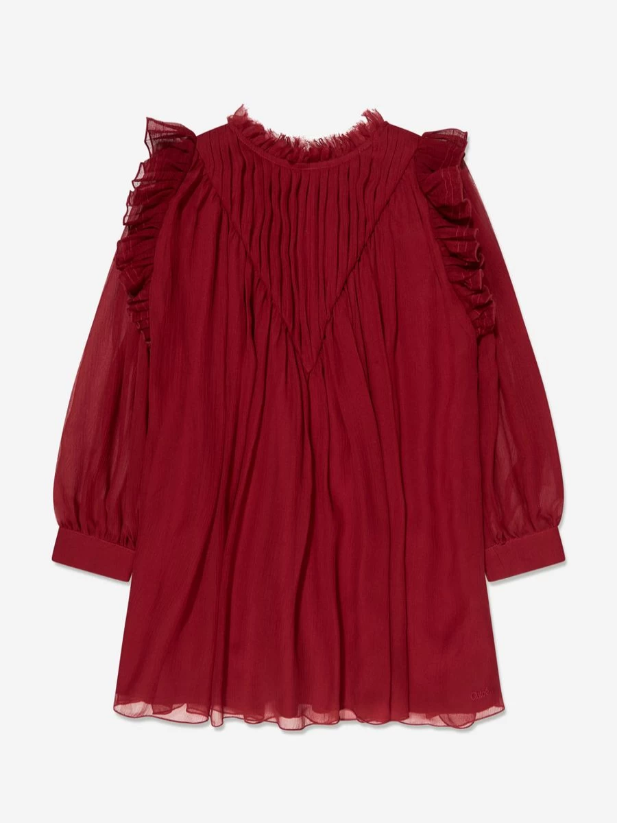 Chloé Red Pleated Silk Dress for Teen Girls - Elegant Ceremony Gown