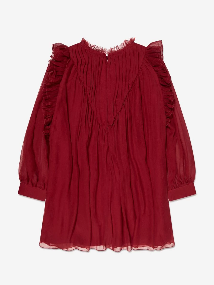 Chloé Red Pleated Silk Dress for Teen Girls - Elegant Ceremony Gown